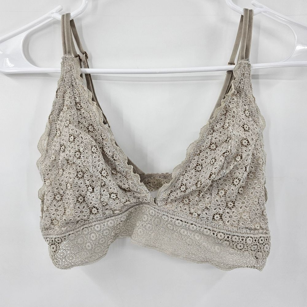 Aerie medium bralette bra gray floral lace